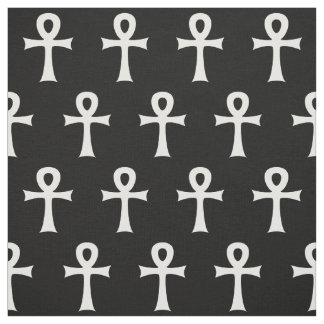 Black White Ankh Looped Cross Symbol Pattern Stof