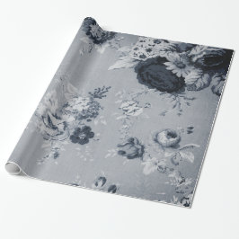 Black White Antiqued Floral Toile Fabric Cadeaupapier