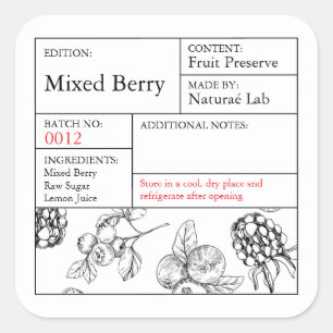 Black & White Apothecary Mixed Berry-label Vierkante Sticker