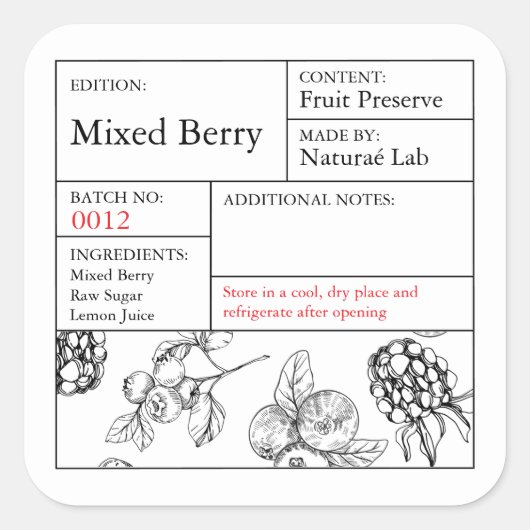 Black & White Apothecary Mixed Berry-label Vierkante Sticker (Voorkant)