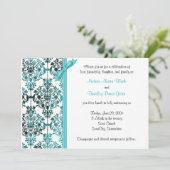 Black White Aqua Damask Floral Faire-part de maria (Debout devant)
