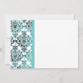 Black White Aqua Damask Floral Faire-part de maria (Dos)