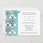 Black White Aqua Damask Floral Wedding Invitation Kaart (Voorkant)