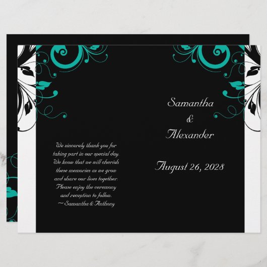 Black White Aqua Reverse Swirl Foldable Programme (Devant / Derrière)
