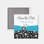 Black, White, Aqua Snowflakes Save the Date Magnet (Recto/Verso)