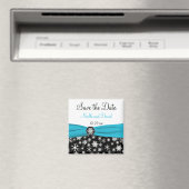 Black, White, Aqua Snowflakes Save the Date Magnet (In Situ (Lave-vaisselle))
