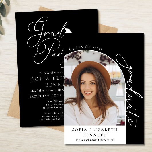 Black White Arch Photo Graduation Party Invitation