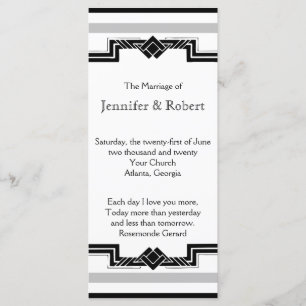 Black White Argent Art Déco Programme de mariage c
