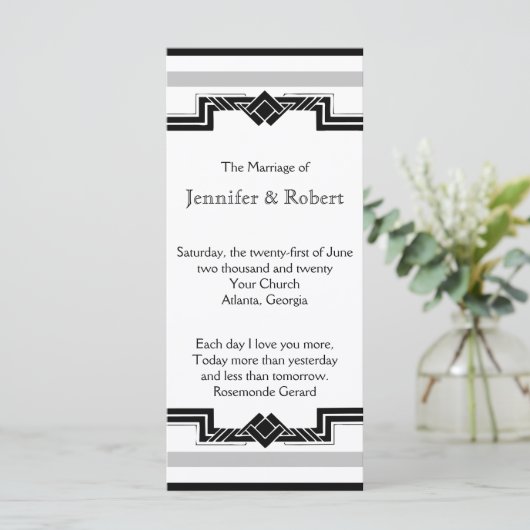 Black White Argent Art Déco Programme de mariage c (Debout devant)