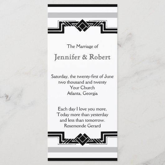 Black White Argent Art Déco Programme de mariage c (Devant)