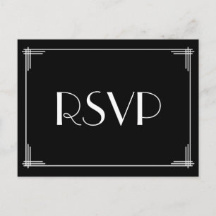 Black White Art Deco Great Gatsby Wedding RSVP Uitnodiging Briefkaart