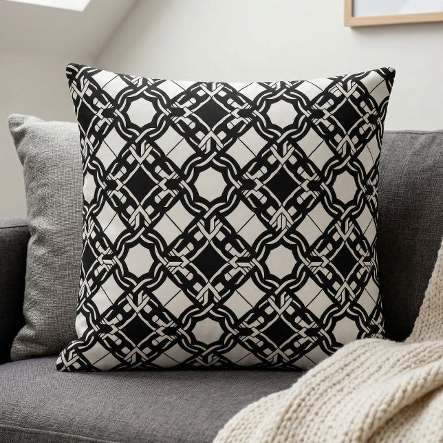 Black White Art Deco Interlaced Pattern Kussen (Creator heeft geüpload)