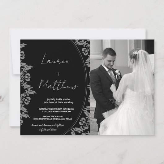Black White Art Wedding Invitations avec photo (Devant)