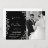 Black White Art Wedding Invitations avec photo (Devant / Derrière)