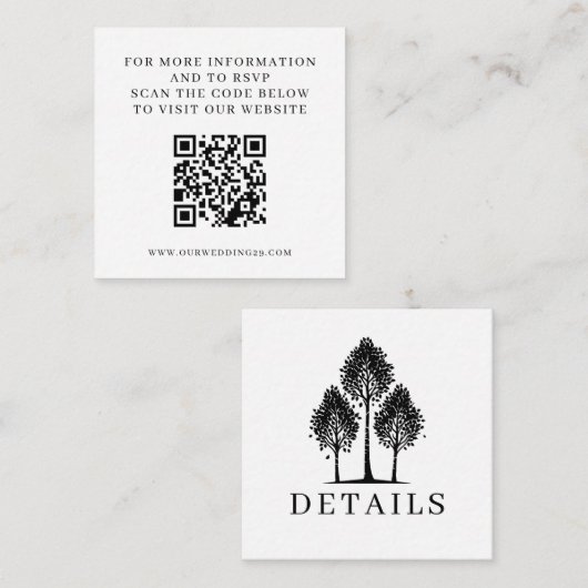 Black & White Aspen Tree Wedding QR Informatiekaartje (Voorkant / Achterkant)