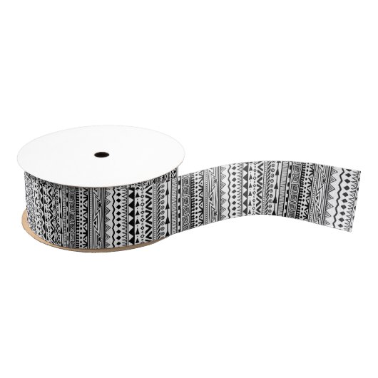 Black White Aztec Tribal Print Geometric Pattern Grosgrain Lint (Spoel)