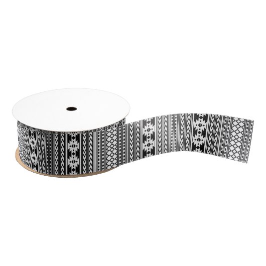 Black White Aztec Tribal Print Geometric Pattern Grosgrain Lint (Spoel)