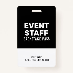 Black & White Backstage Pass Event Staff Black ID Badge