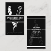 Black White Barber Shop Razor Visitekaartje (Voorkant / Achterkant)