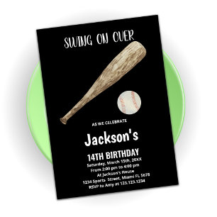 Black White Baseball Birthday-uitnodigingen Kaart