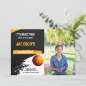 Black & White Basketbal Uitnodigingen met Foto (Staand voorkant)