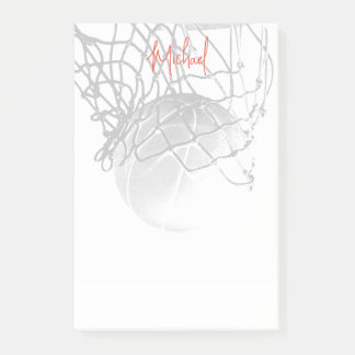 Black & White Basketball Ball & Net Your Name Post-it® Notes