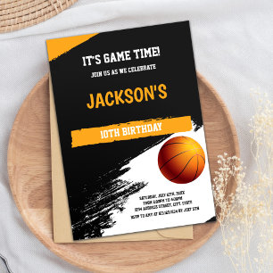 Black & White Basketball Verjaardag Uitnodiging