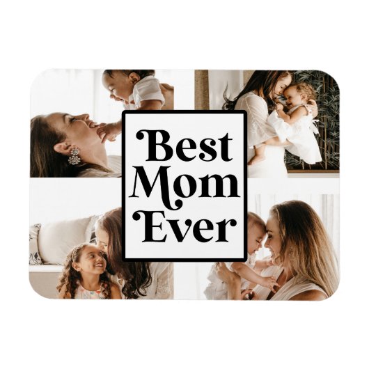 Black White Best mam Ever Custom Photo Afbeelding Magneet (Horizontaal)