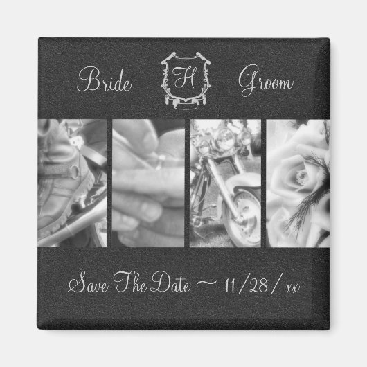 Black & White Biker Theme Save the Date Magnet Magneet (Voorkant)