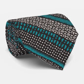 Black White Blauwgroen Stippen Spots Zigzags Patte Stropdas (Opgerold)