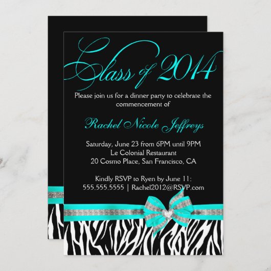 Black White Blauwgroen Zebra 2014 Afstuderen Uitno Kaart (Voorkant / Achterkant)