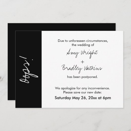 Black White Block Oops ! Carte Mariage reportée (Devant / Derrière)