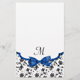 Black White & Blue Wedding Satin Floral Briefpapier