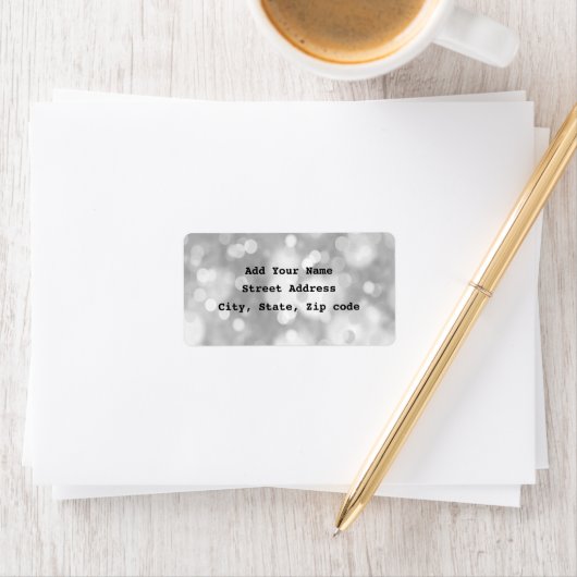Black White Bokeh Silver Elegant Simple Glitter Etiket (Insitu)