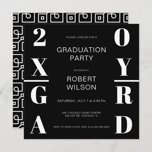 Black White Bold Typography Graduation Party Invit Kaart (Voorkant / Achterkant)