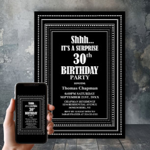 Black White Border Surprise 30ste verjaardagsfeest Kaart