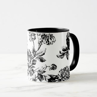 Black White  Botanical Floral Toile Mok