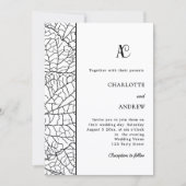 Black white botanical monogram wedding kaart (Voorkant)