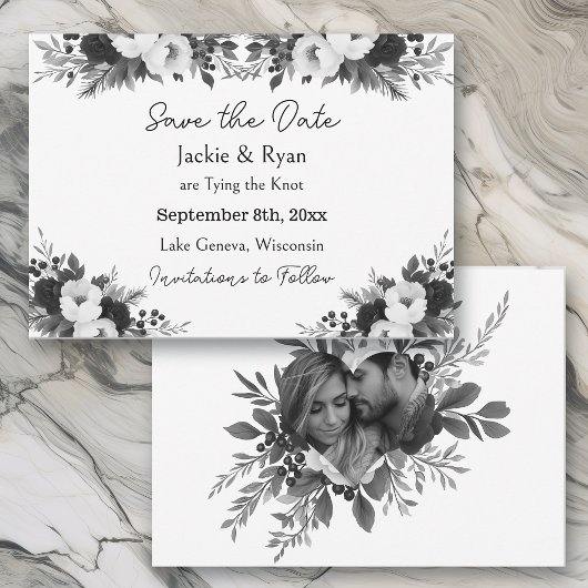 Black & White Botanical Wedding Save the Date