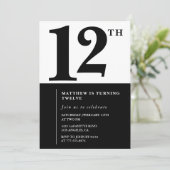 Black White Boy 12e anniversaire invitation Simple (Debout devant)