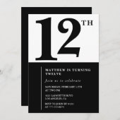 Black White Boy 12e anniversaire invitation Simple (Devant / Derrière)