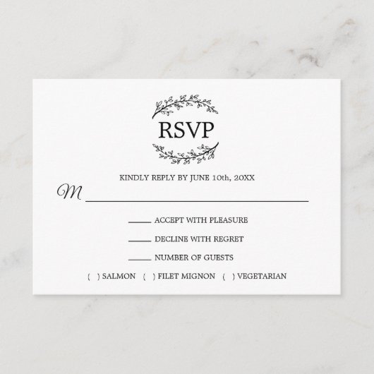 Black White Branches Monogram MENU RSVP (Voorkant)