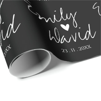 Black White Bride & Groom Names Wedding Cadeaupapier