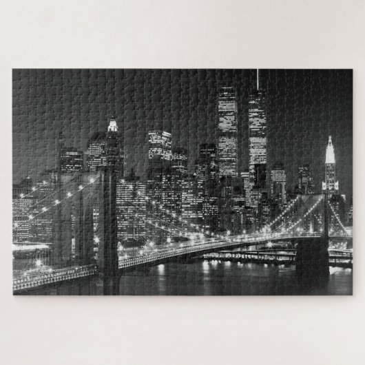Black White Brooklyn Bridge New York avond Legpuzzel (Horizontaal)