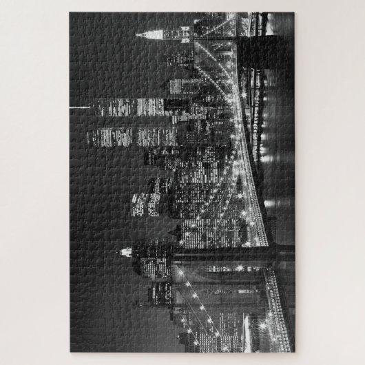 Black White Brooklyn Bridge New York avond Legpuzzel (Verticaal)