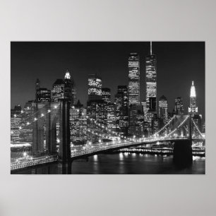 Black White Brooklyn Bridge New York avond Poster