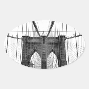 Black White Brooklyn Bridge New York Ovale Sticker