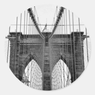 Black White Brooklyn Bridge New York Ronde Sticker