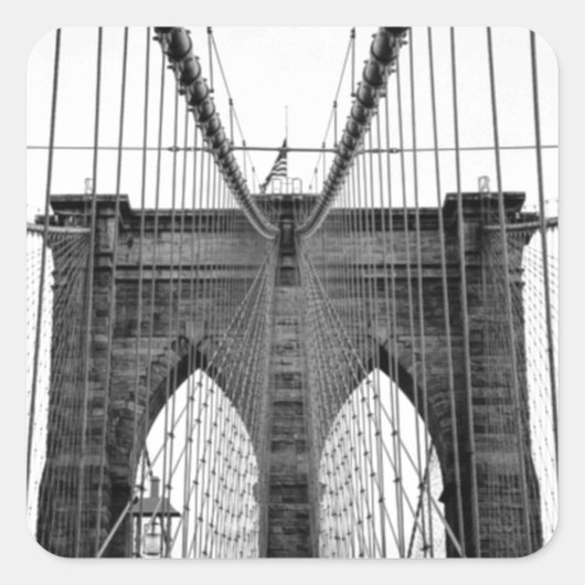 Black White Brooklyn Bridge New York Vierkante Sticker (Voorkant)