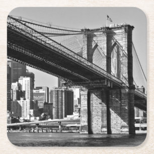 Black & White Brooklyn Bridge, Verenigde Staten Vierkante Kartonnen Onderzetter